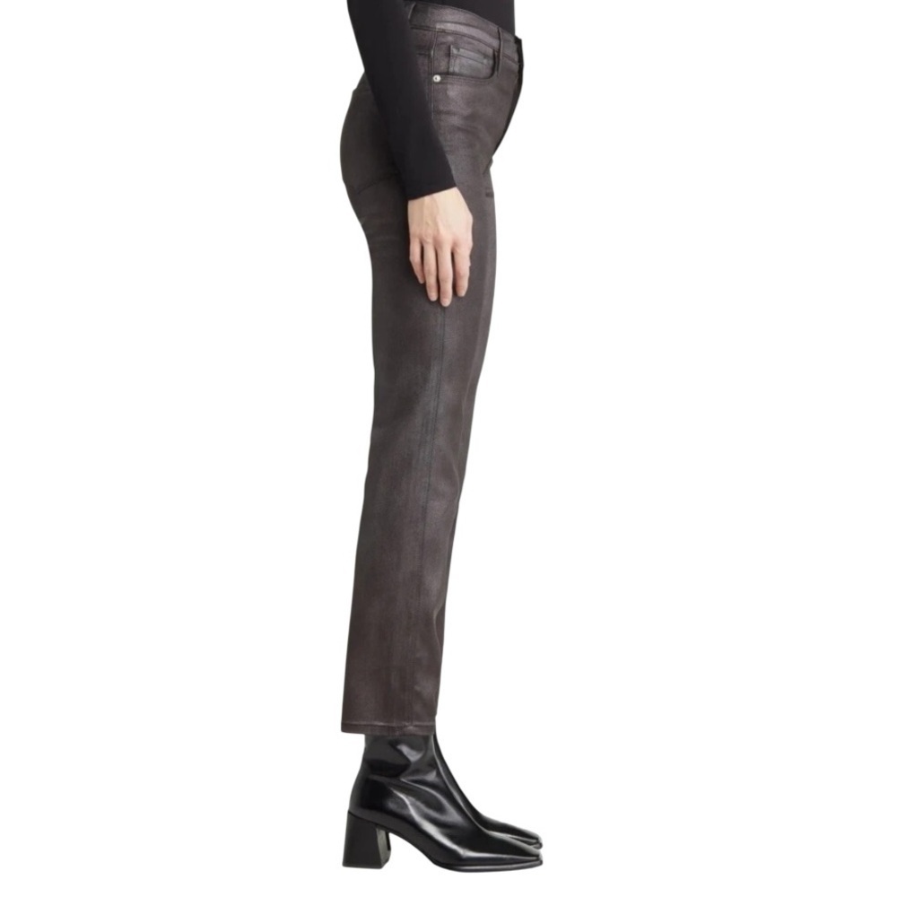 FRAME Le Sylvie Slender Straight Dark Choclate Brown Wax Coated Denim Jeans 26 - Picture 3 of 10